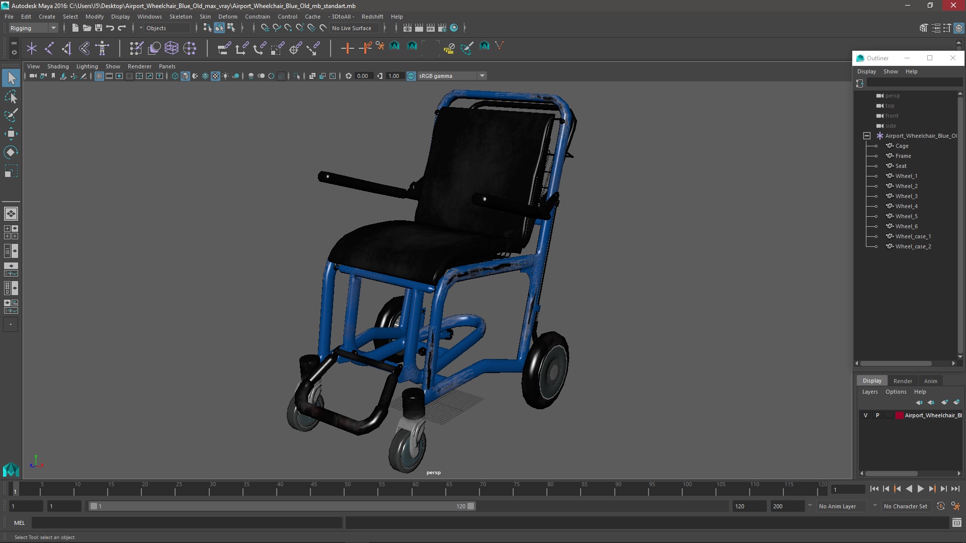 Airport Wheelchair Blue Old 3D