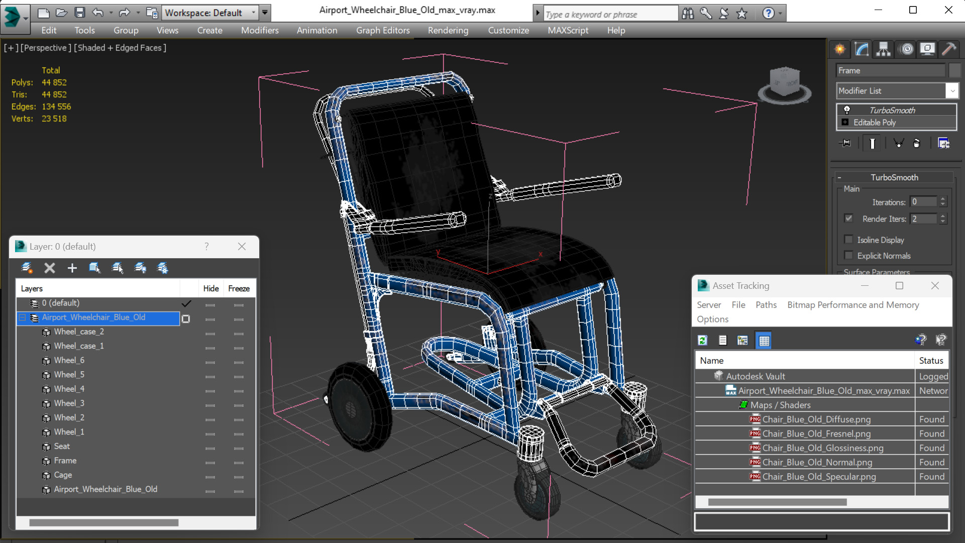 Airport Wheelchair Blue Old 3D