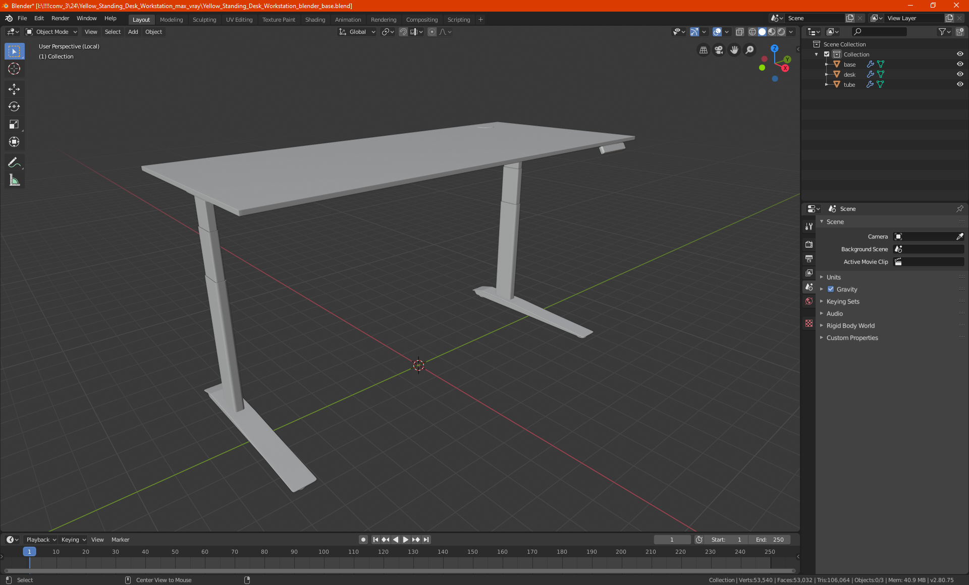 Yellow Standing Desk Workstation 3D