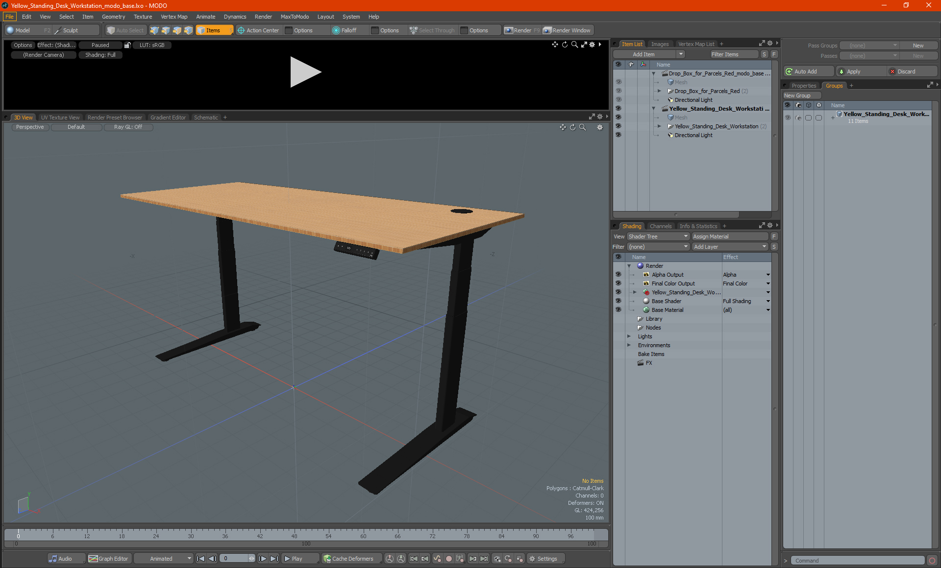 Yellow Standing Desk Workstation 3D