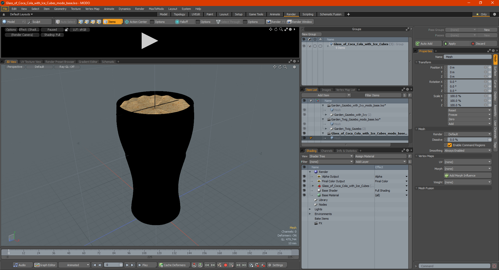 3D Glass of Coca Cola with Ice Cubes model