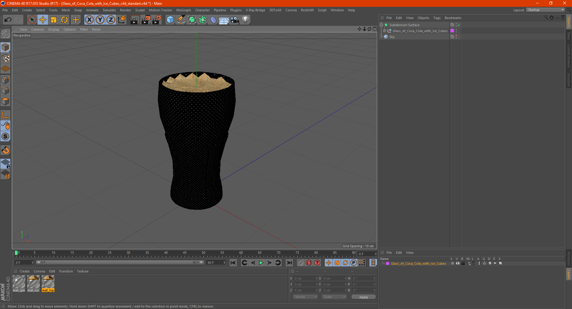 3D Glass of Coca Cola with Ice Cubes model