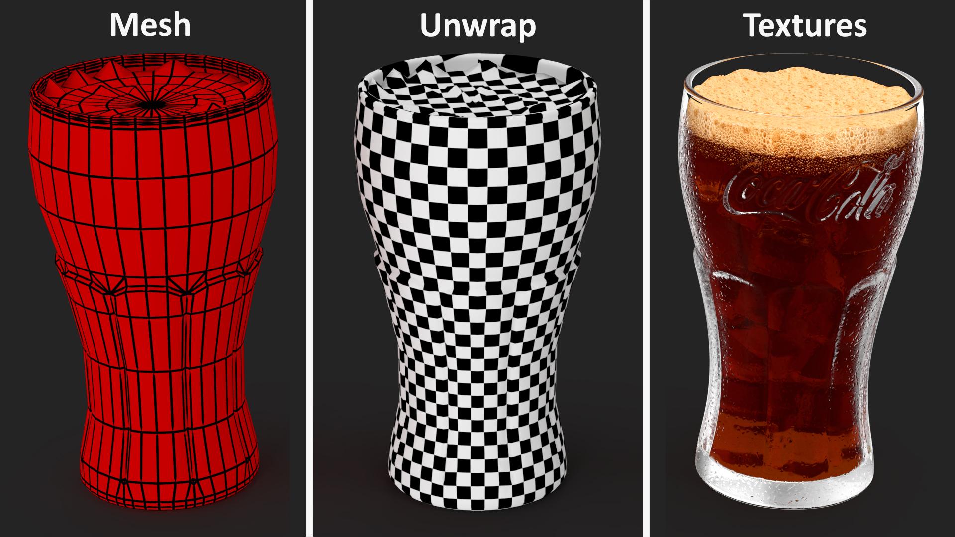 3D Glass of Coca Cola with Ice Cubes model