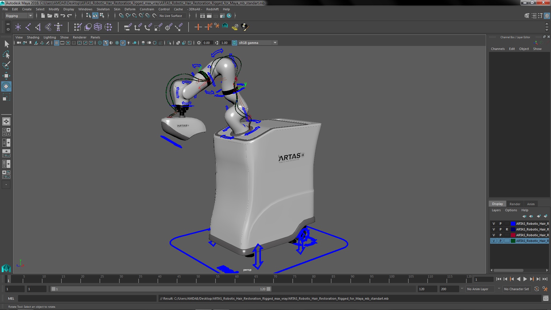 3D ARTAS Robotic Hair Restoration Rigged for Maya