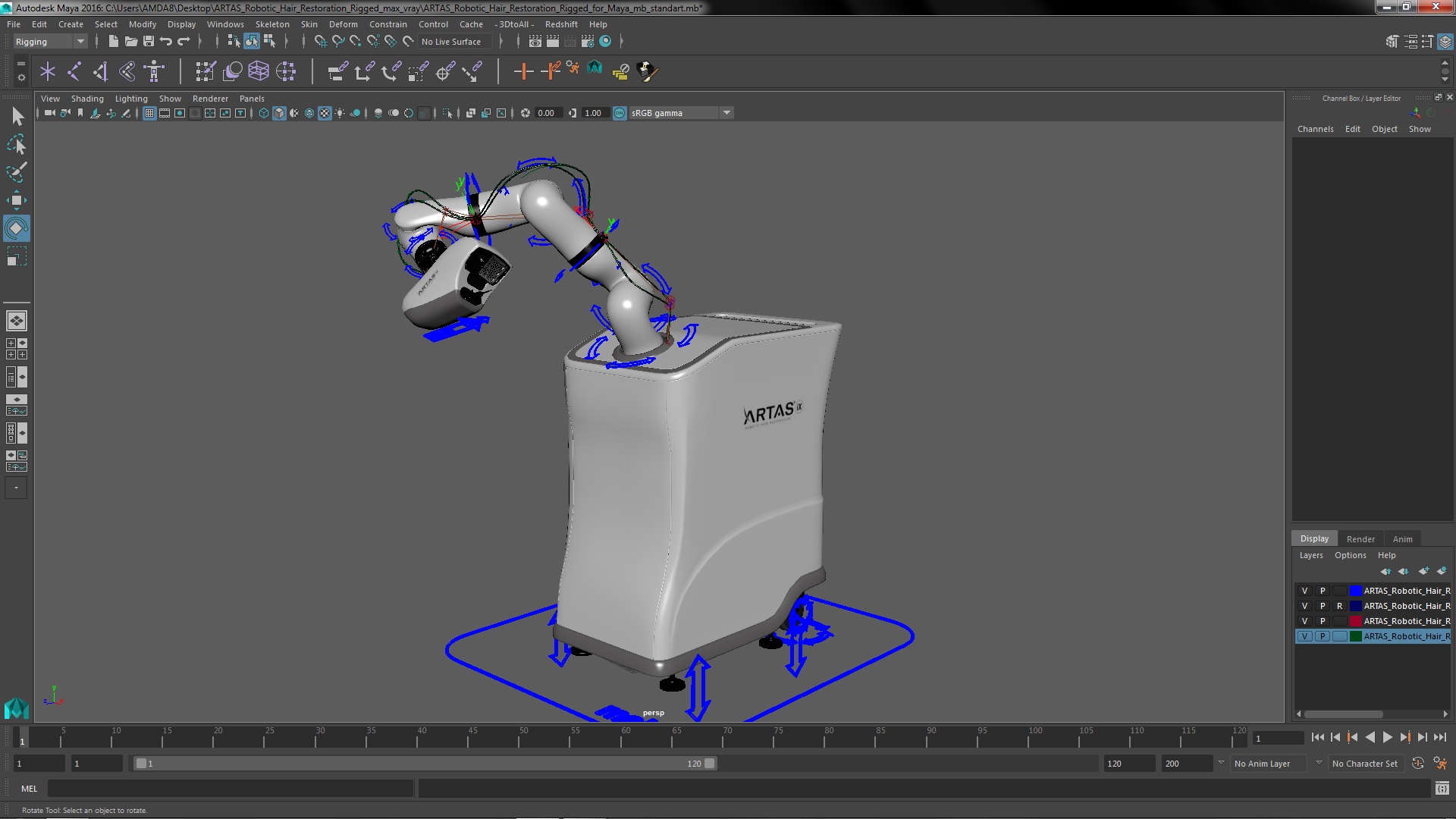 3D ARTAS Robotic Hair Restoration Rigged for Maya