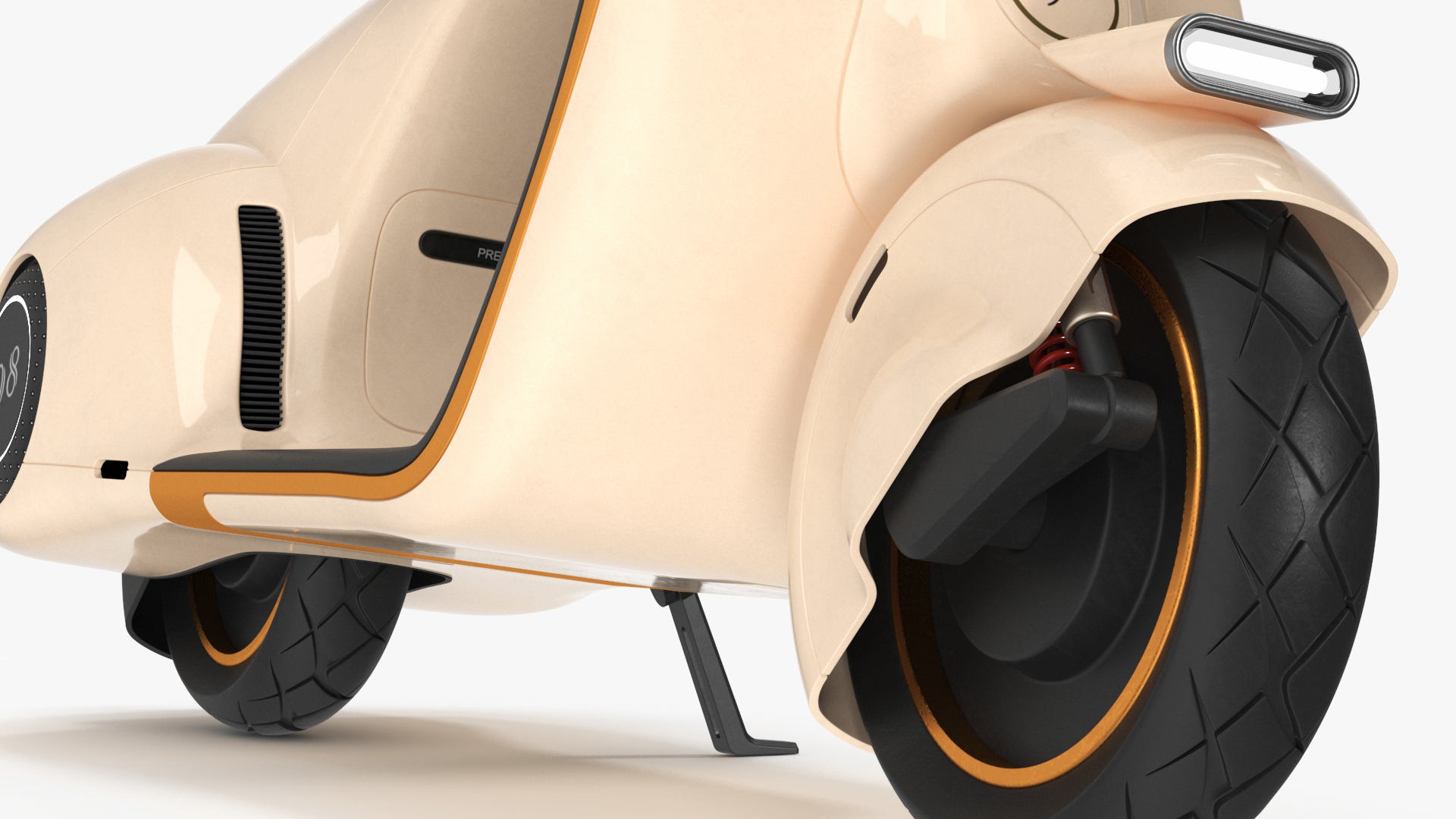 3D model Modern Beige Electric Scooter Vespa 98 Parked Lights On