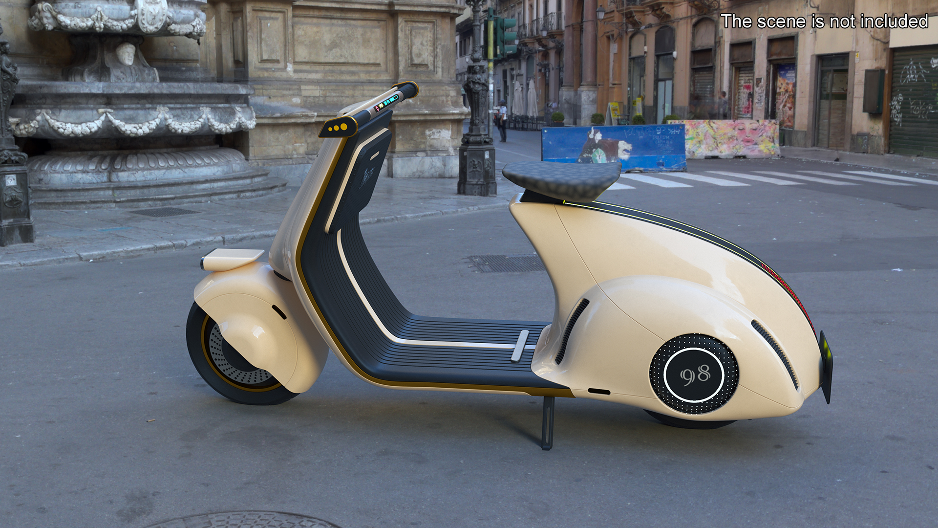 3D model Modern Beige Electric Scooter Vespa 98 Parked Lights On