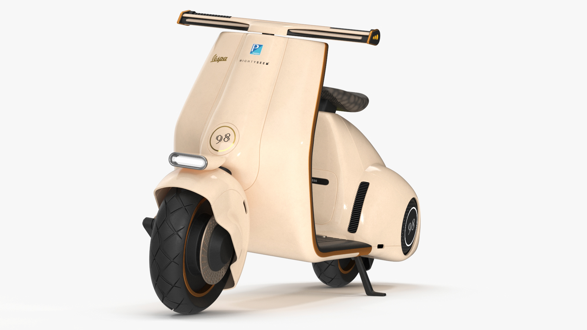 3D model Modern Beige Electric Scooter Vespa 98 Parked Lights On