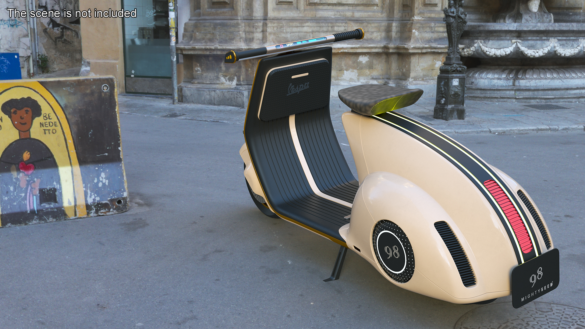 3D model Modern Beige Electric Scooter Vespa 98 Parked Lights On