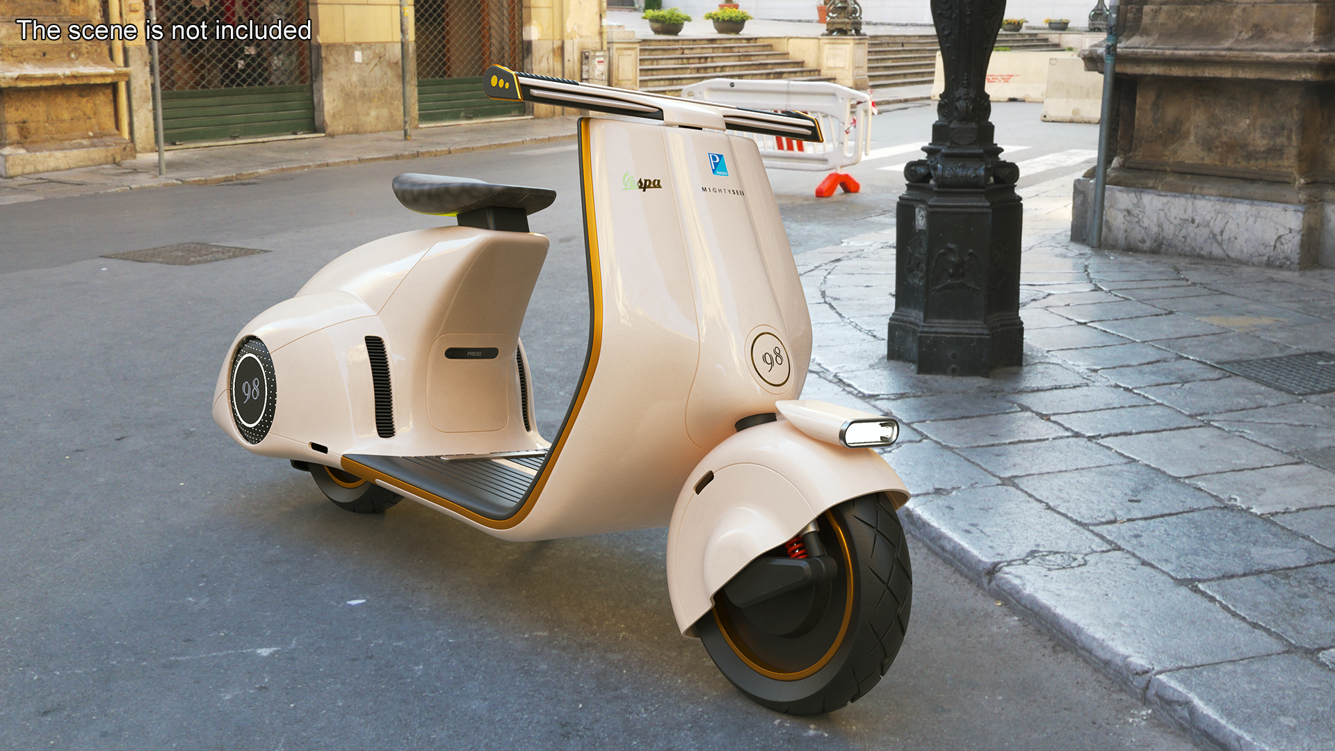 3D model Modern Beige Electric Scooter Vespa 98 Parked Lights On