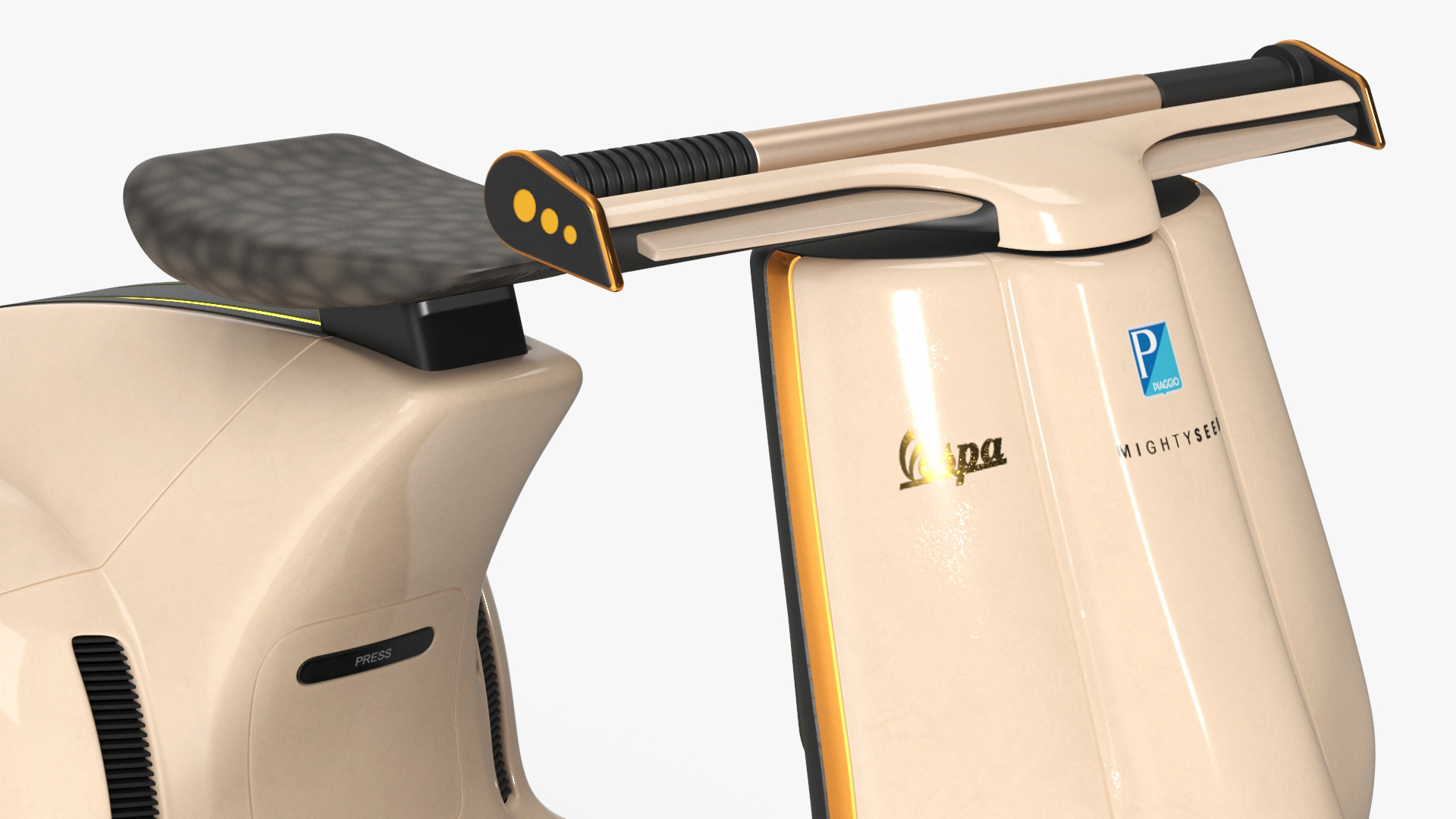 3D model Modern Beige Electric Scooter Vespa 98 Parked Lights On