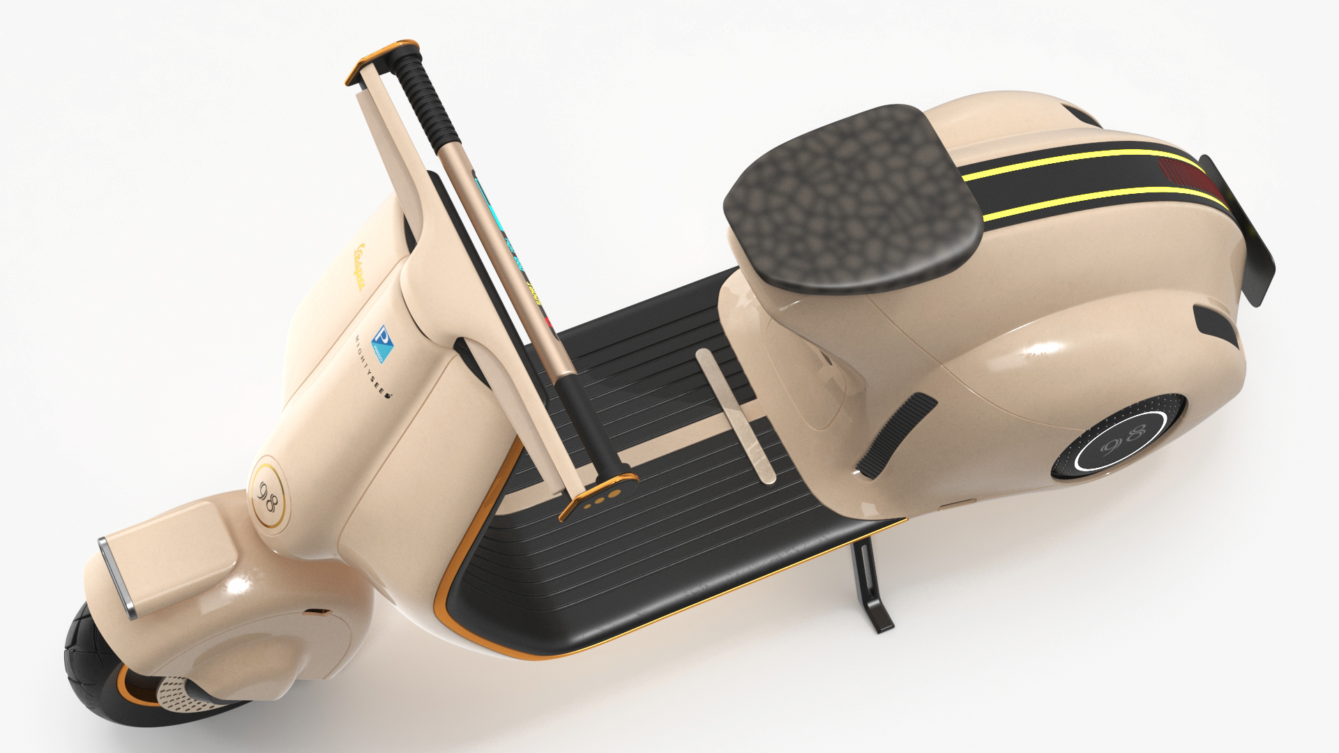 3D model Modern Beige Electric Scooter Vespa 98 Parked Lights On