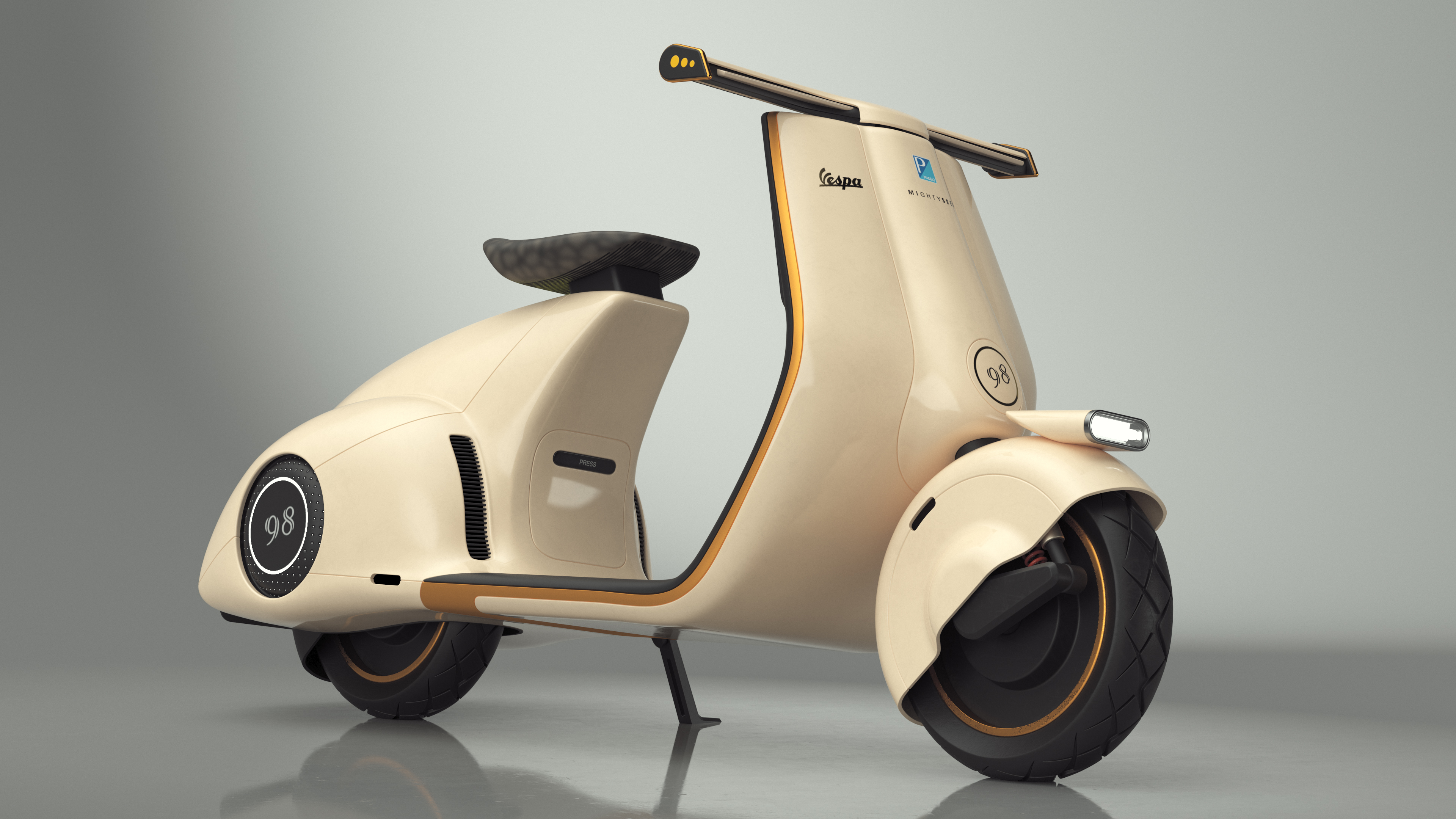 3D model Modern Beige Electric Scooter Vespa 98 Parked Lights On