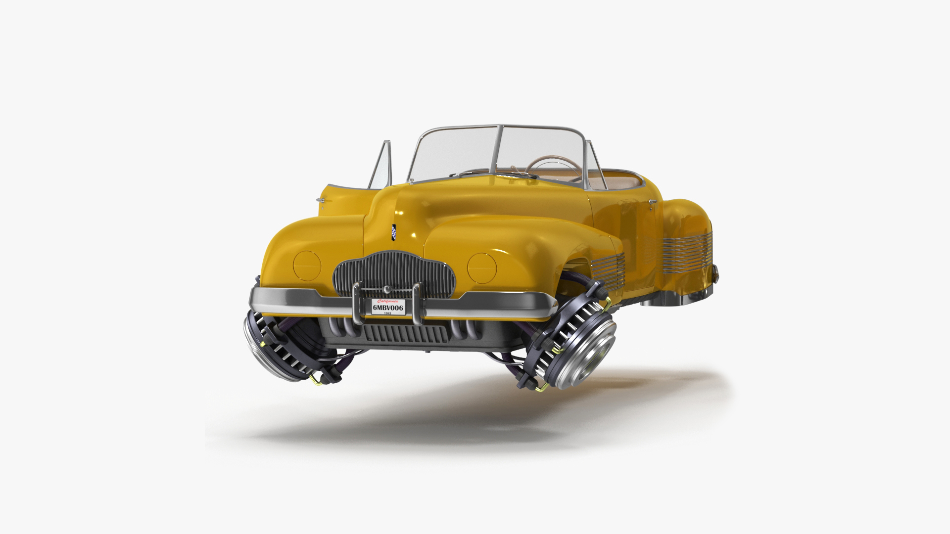 3D Yellow Hover Retro Car Rigged for Cinema 4D model