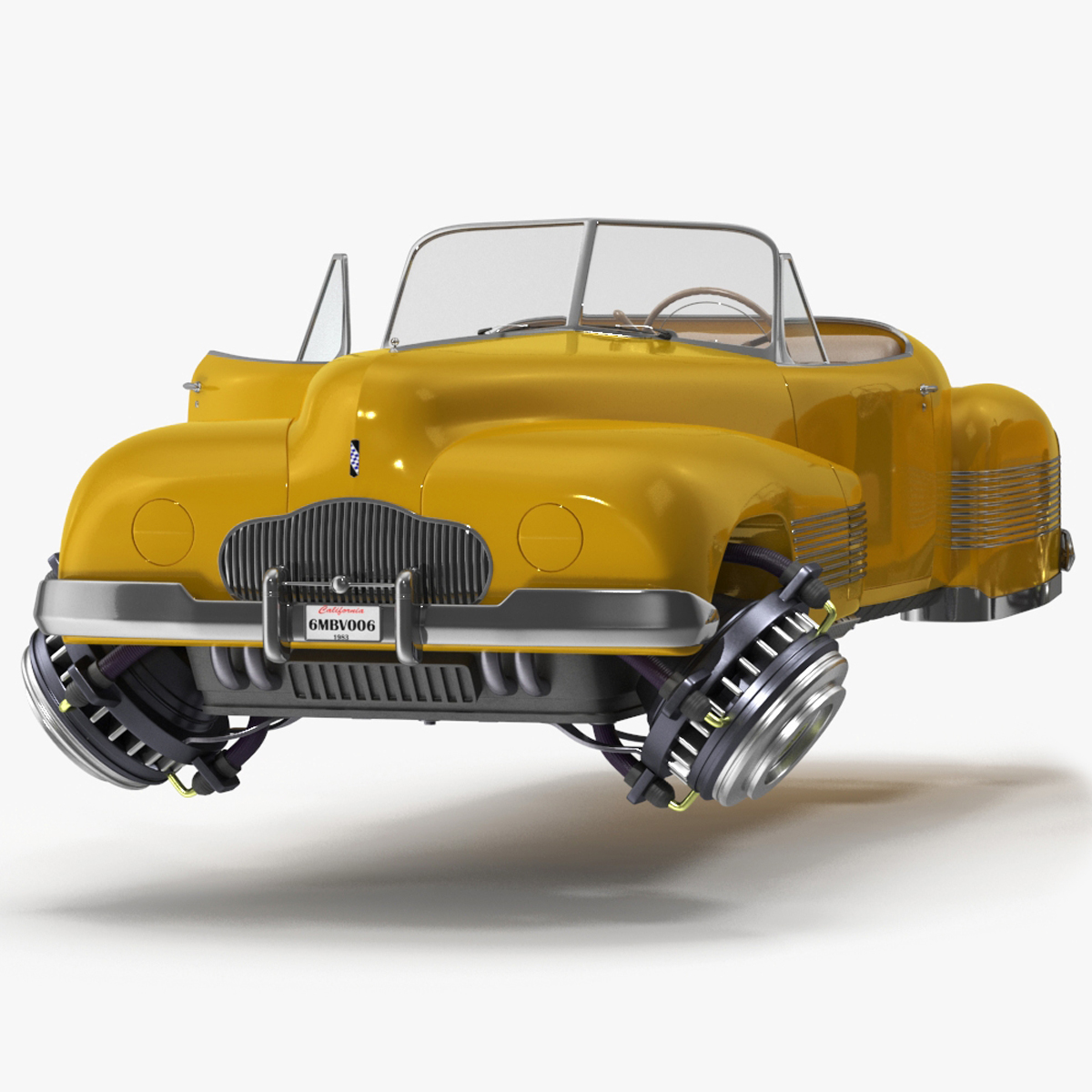 3D Yellow Hover Retro Car Rigged for Cinema 4D model