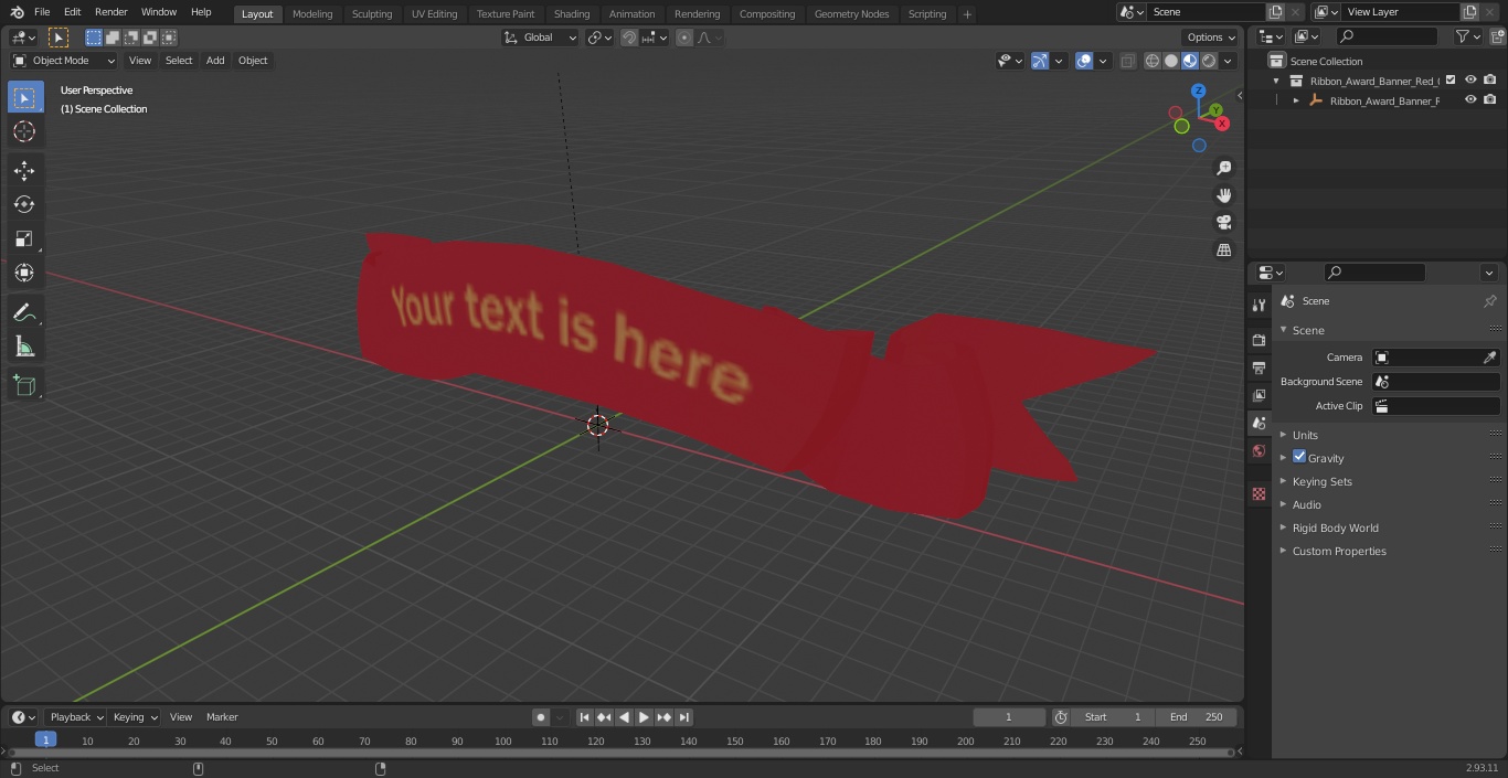 3D Ribbon Award Banner Red model