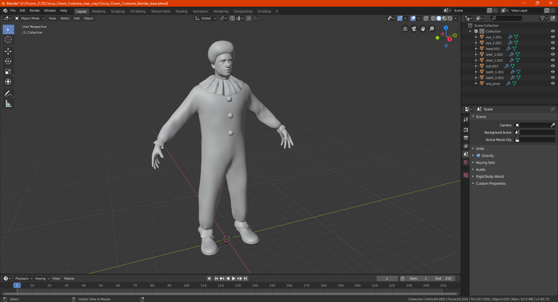 3D model Circus Clown Costume