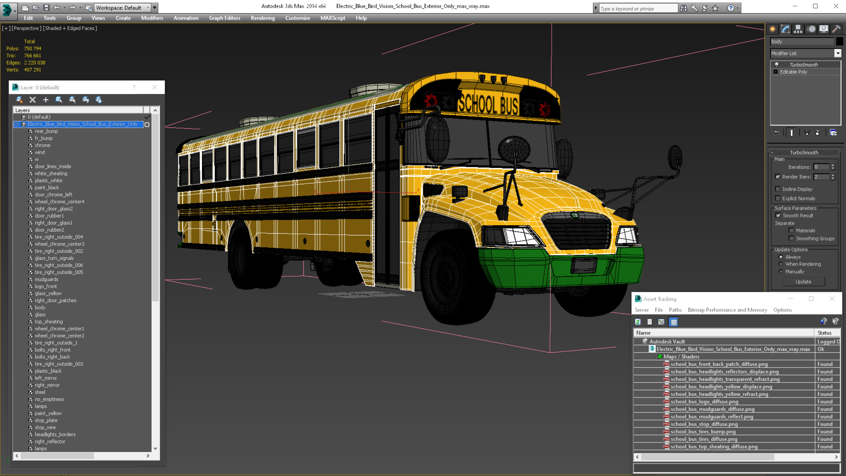 3D model Electric Blue Bird Vision School Bus Exterior Only