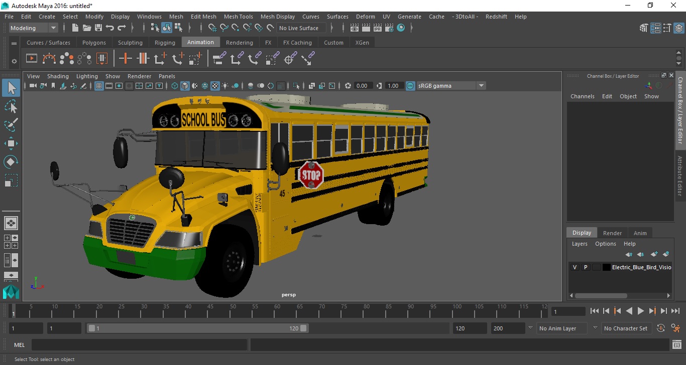 3D model Electric Blue Bird Vision School Bus Exterior Only