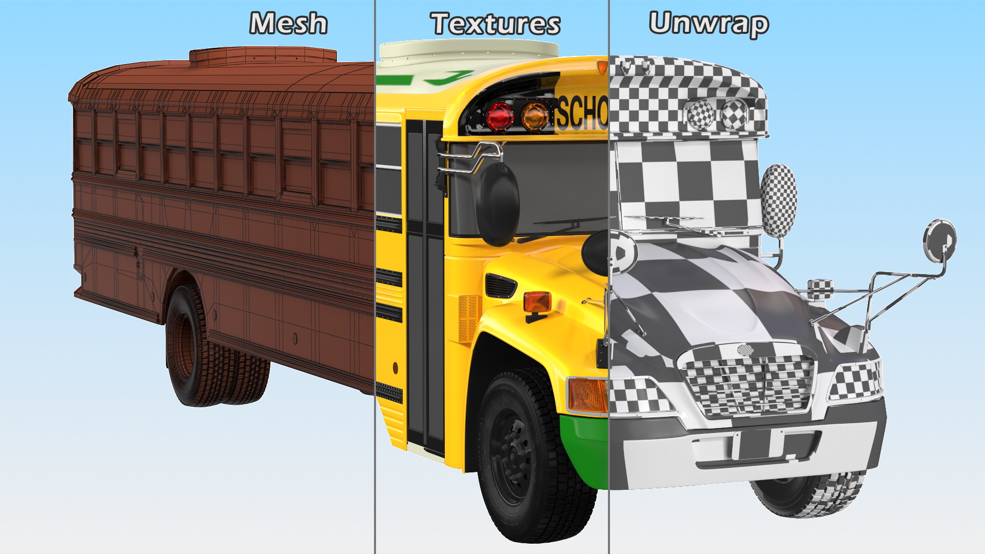 3D model Electric Blue Bird Vision School Bus Exterior Only