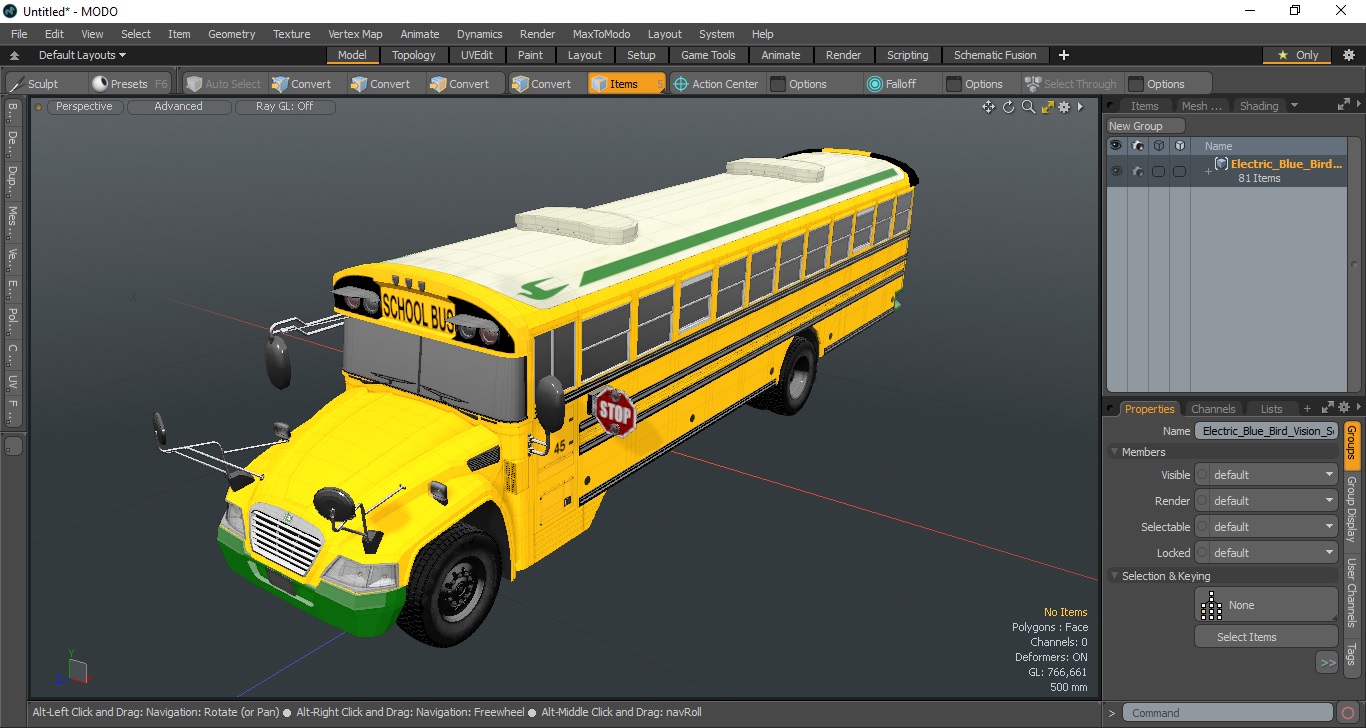 3D model Electric Blue Bird Vision School Bus Exterior Only
