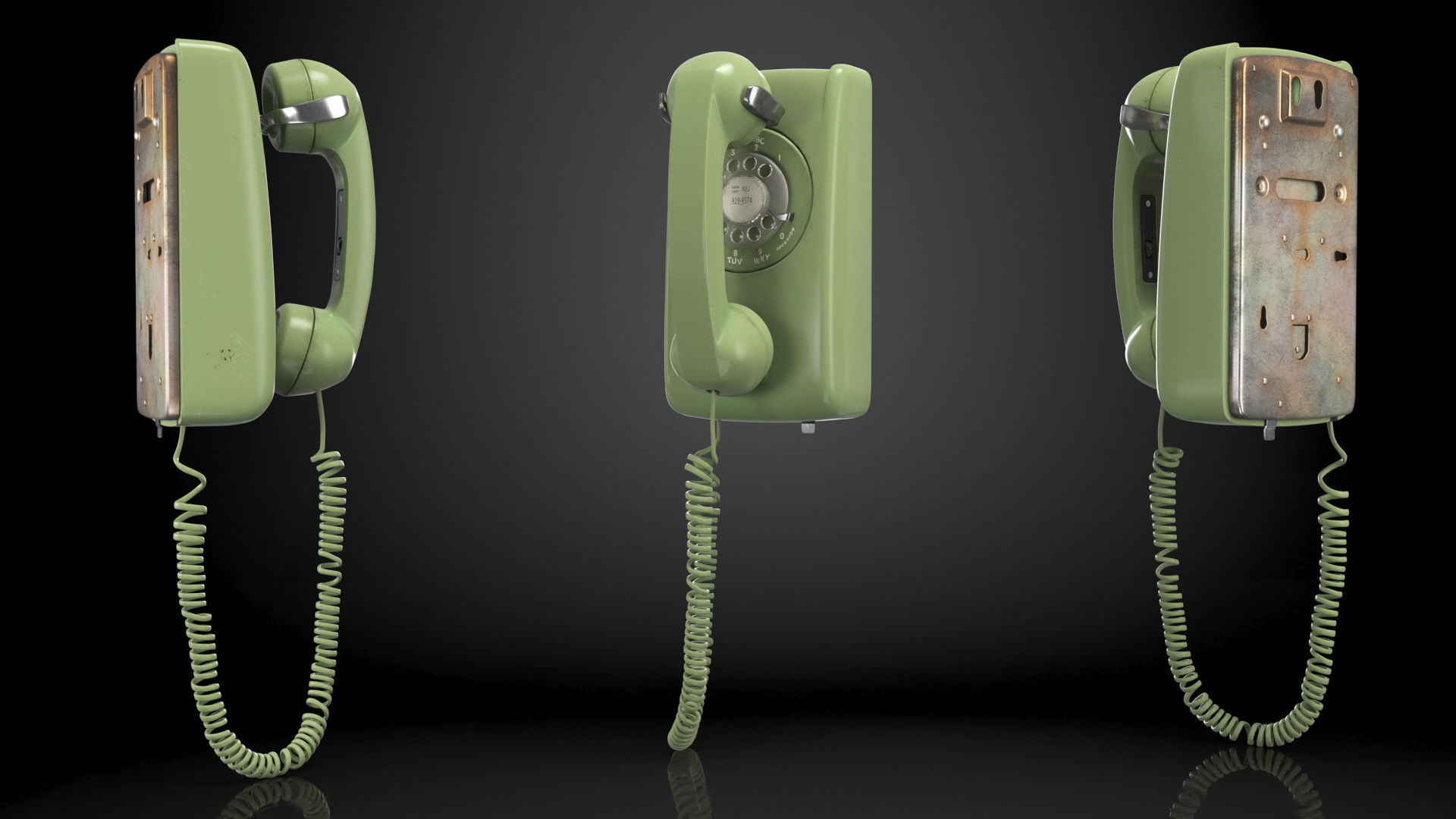 3D Vintage Green Rotary Dial Wall Phone