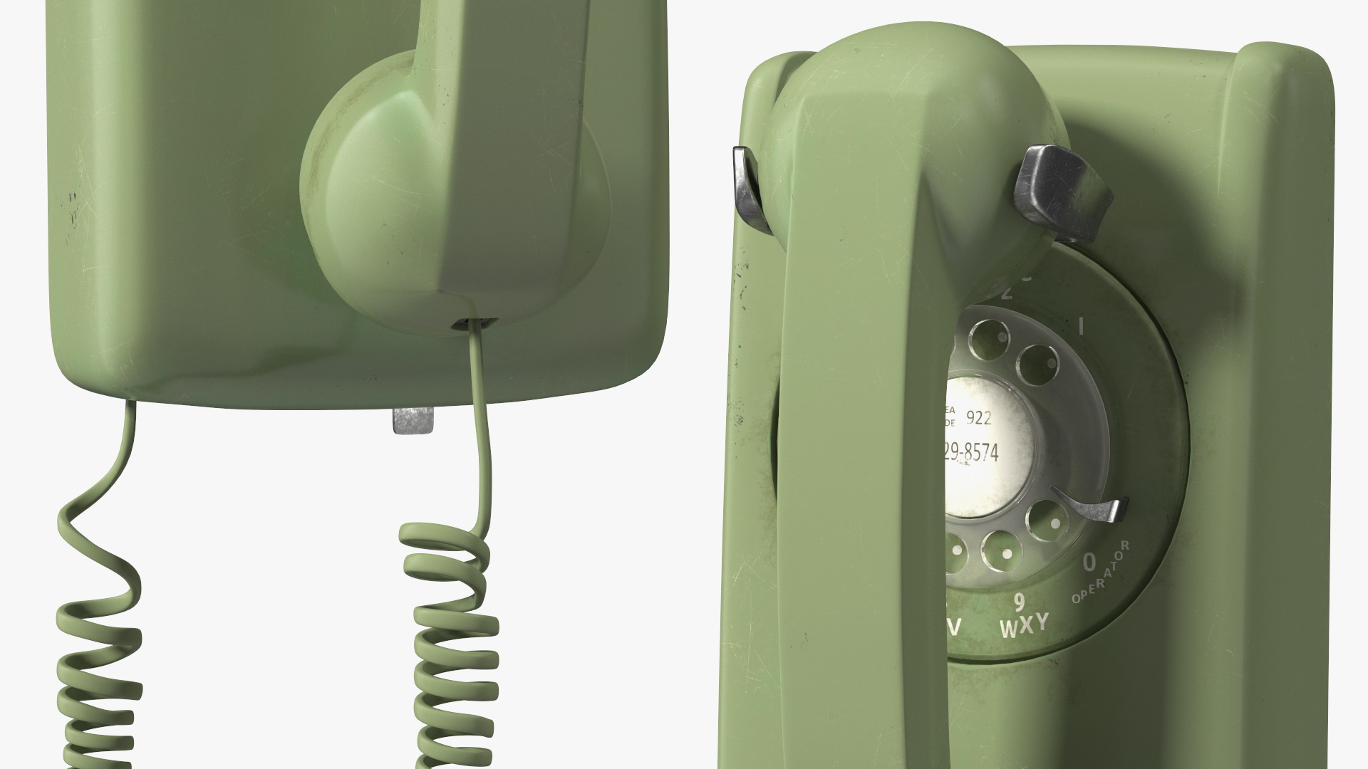 3D Vintage Green Rotary Dial Wall Phone