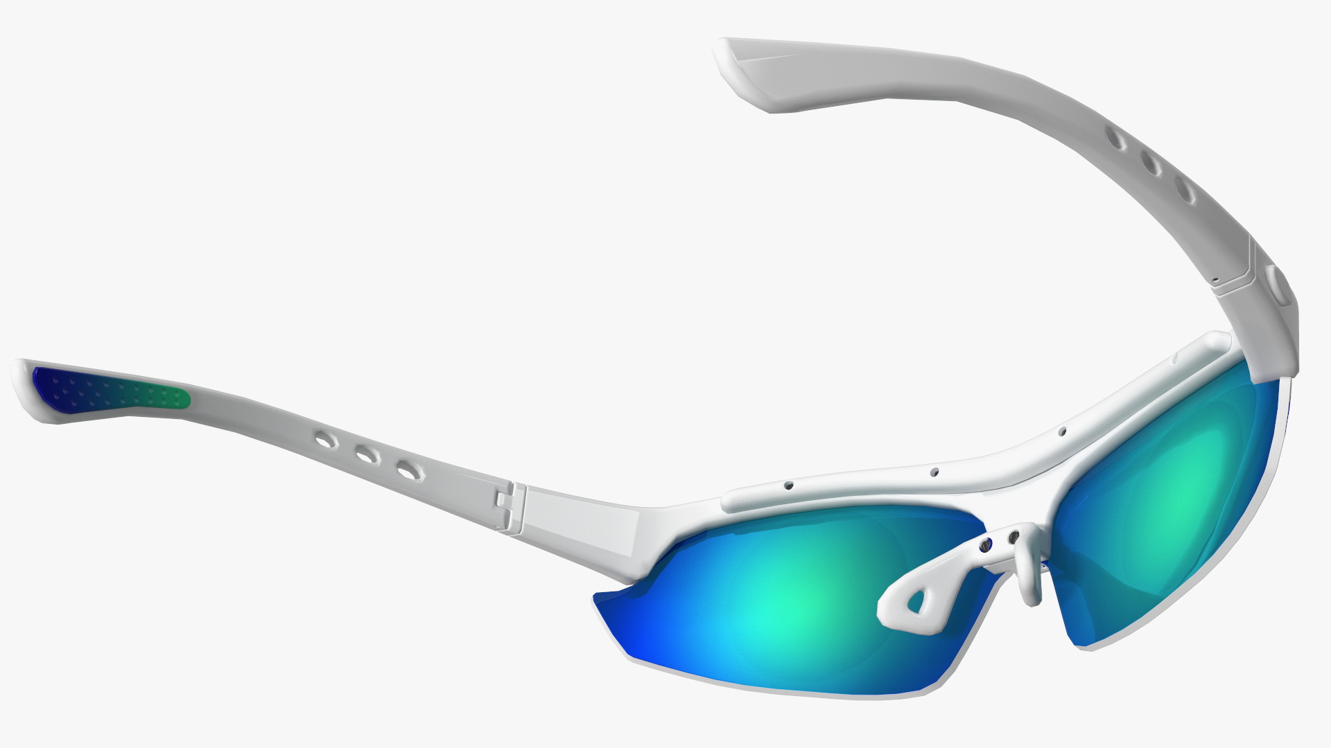 3D Pair of White Cycling Sunglasses with Blue Gradient Lenses model