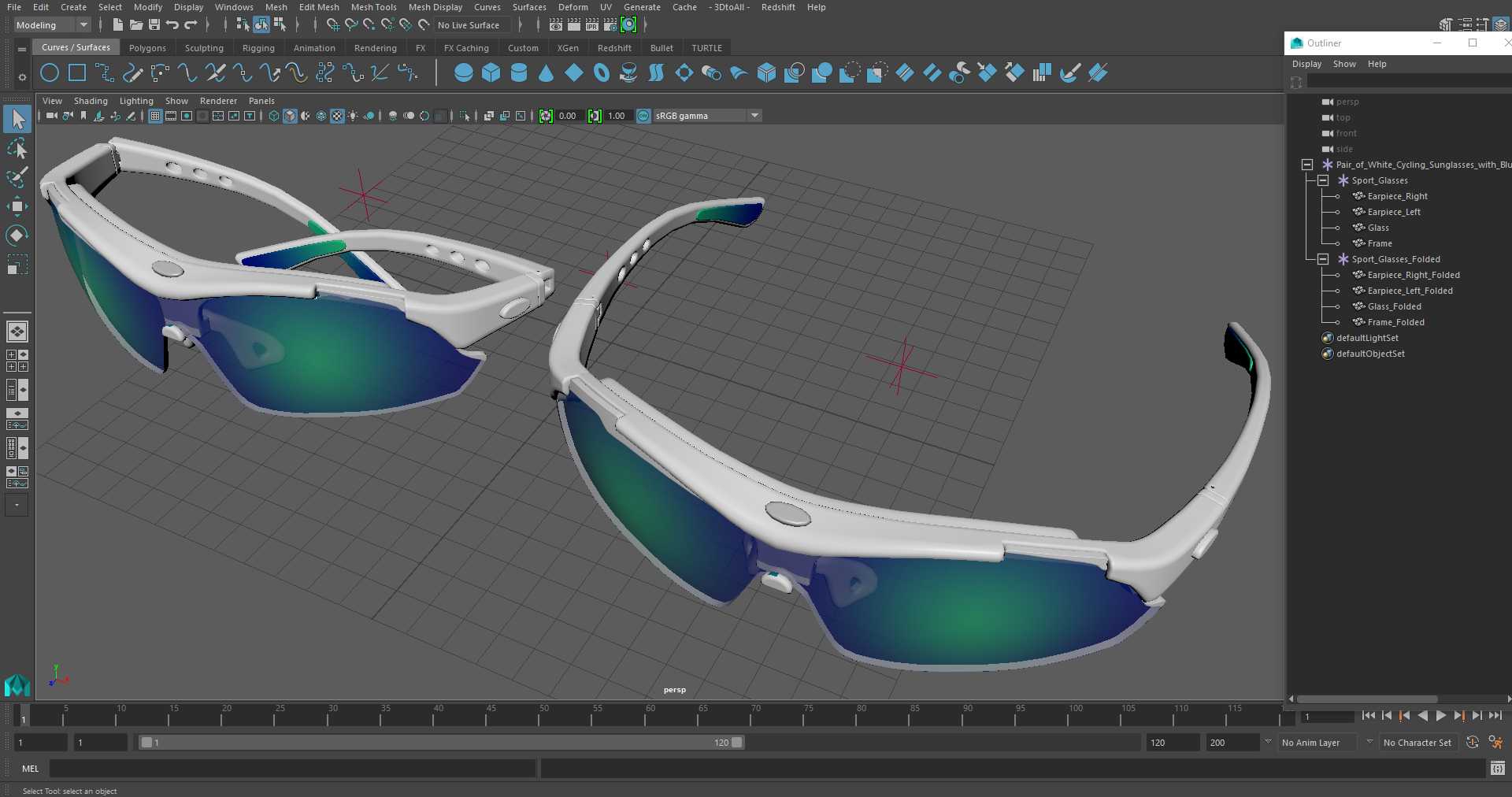 3D Pair of White Cycling Sunglasses with Blue Gradient Lenses model