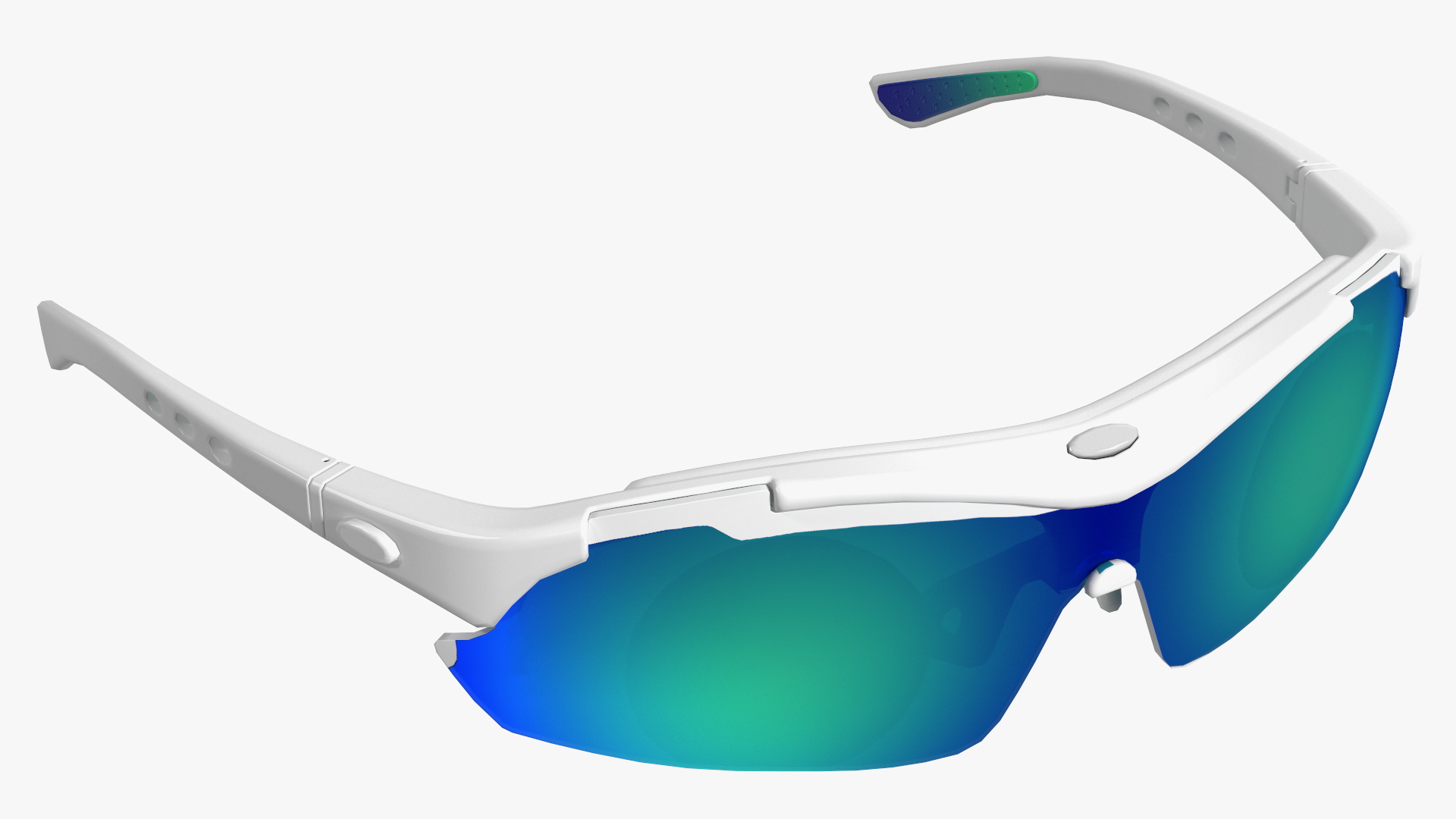 3D Pair of White Cycling Sunglasses with Blue Gradient Lenses model