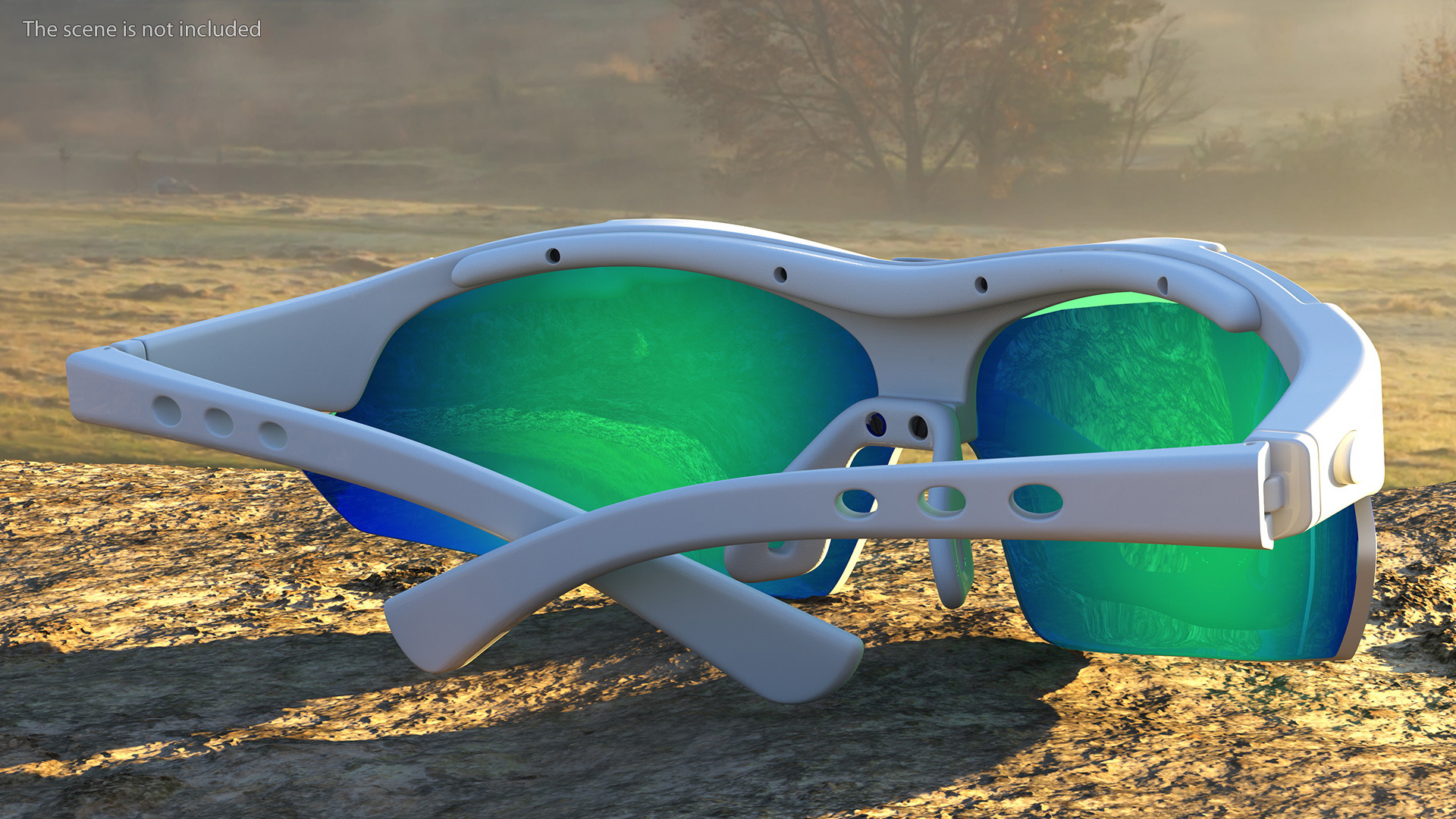 3D Pair of White Cycling Sunglasses with Blue Gradient Lenses model