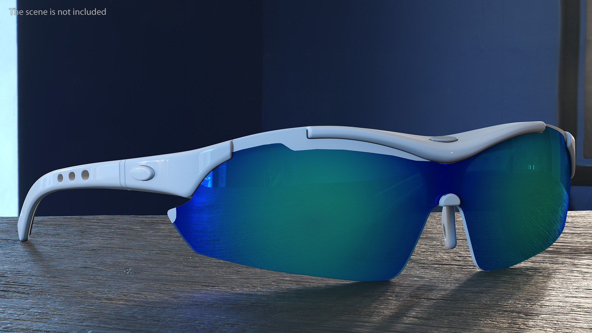 3D Pair of White Cycling Sunglasses with Blue Gradient Lenses model