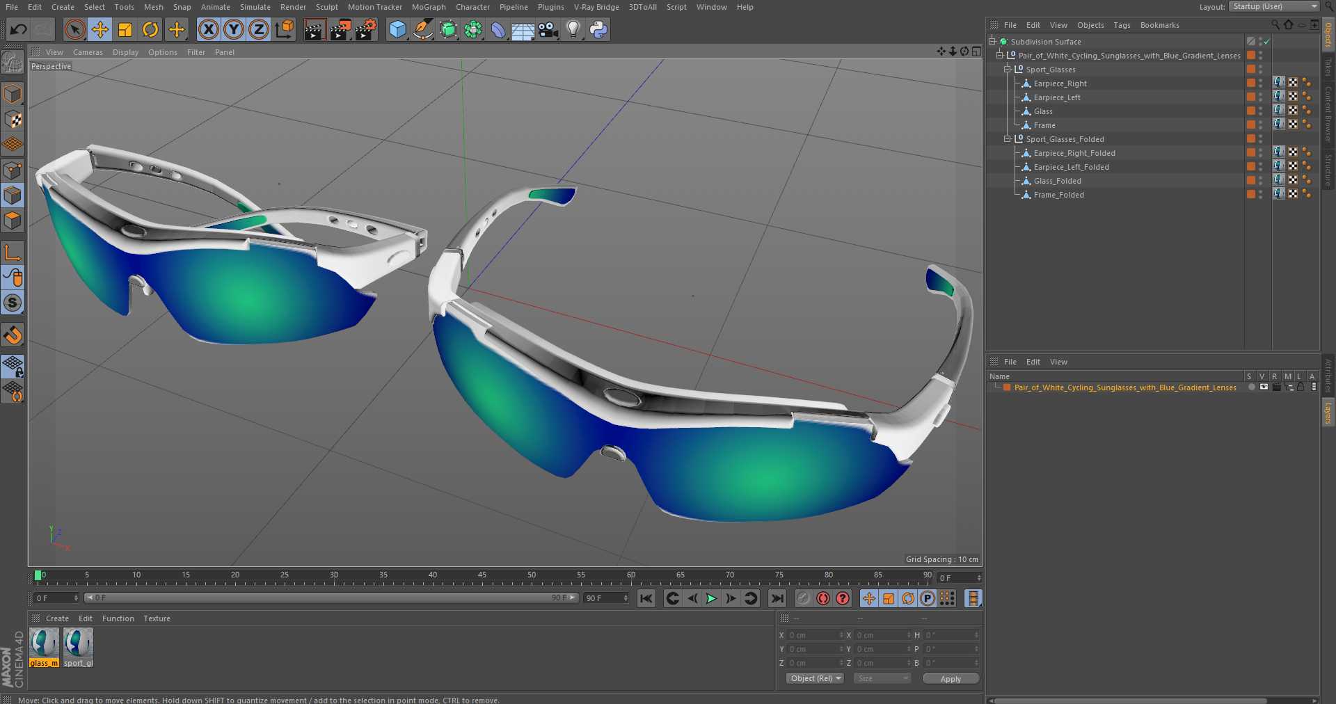 3D Pair of White Cycling Sunglasses with Blue Gradient Lenses model
