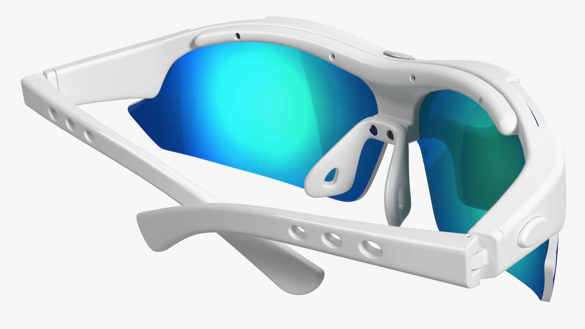 3D Pair of White Cycling Sunglasses with Blue Gradient Lenses model