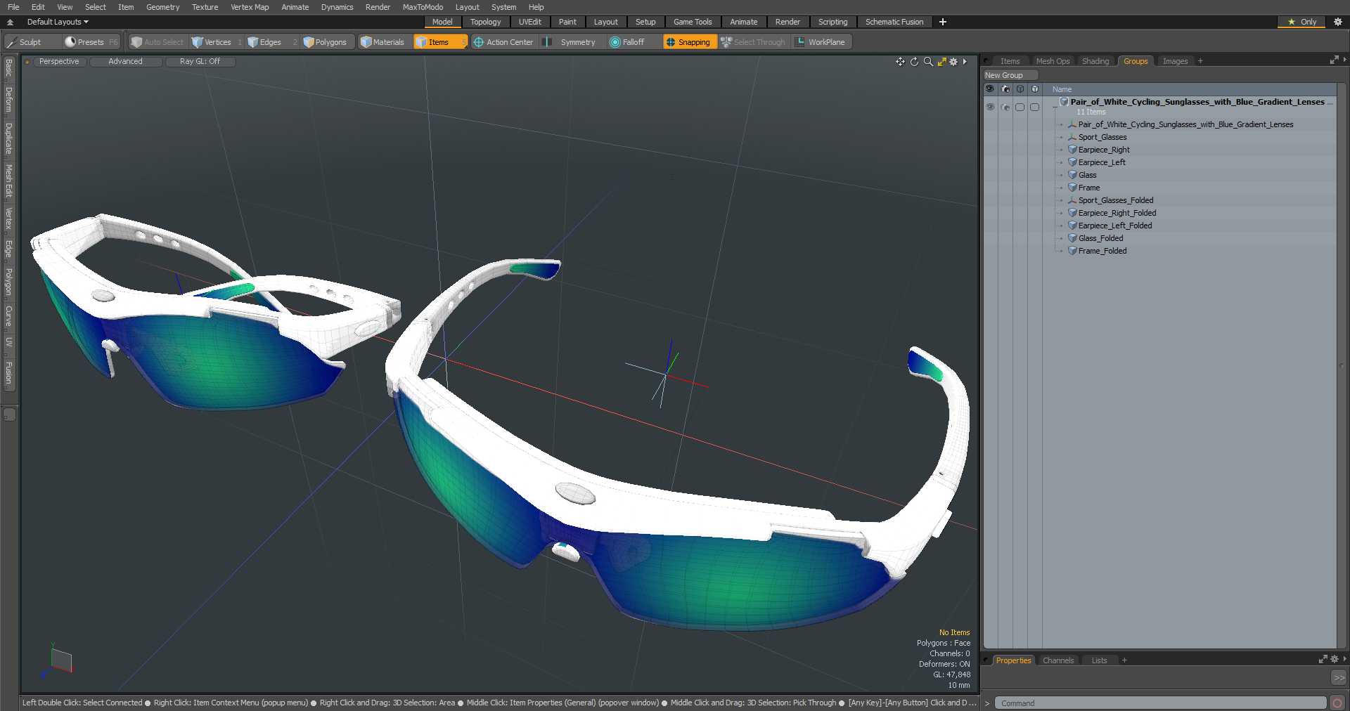 3D Pair of White Cycling Sunglasses with Blue Gradient Lenses model