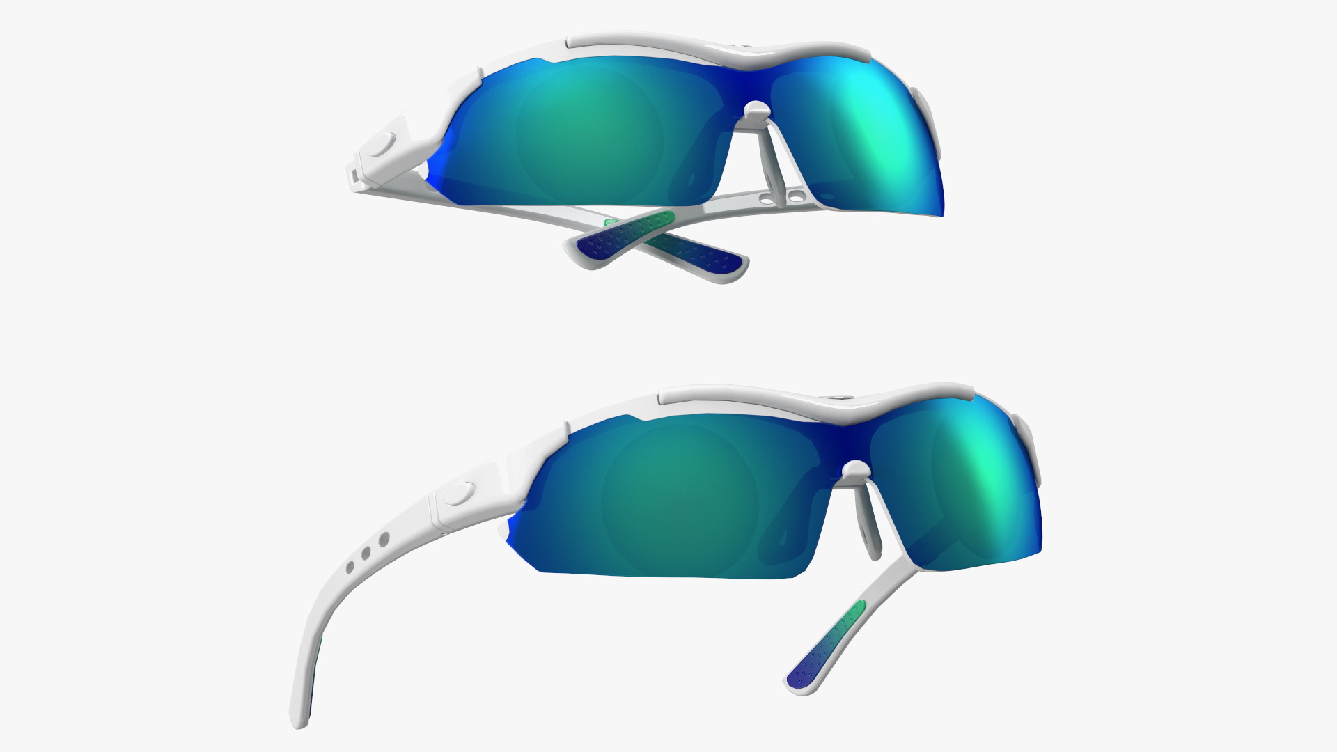 3D Pair of White Cycling Sunglasses with Blue Gradient Lenses model