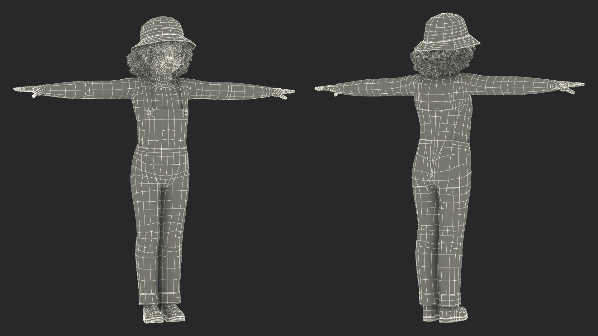 Young Black Girl a Denim Jumpsuit Rigged for Maya 3D model