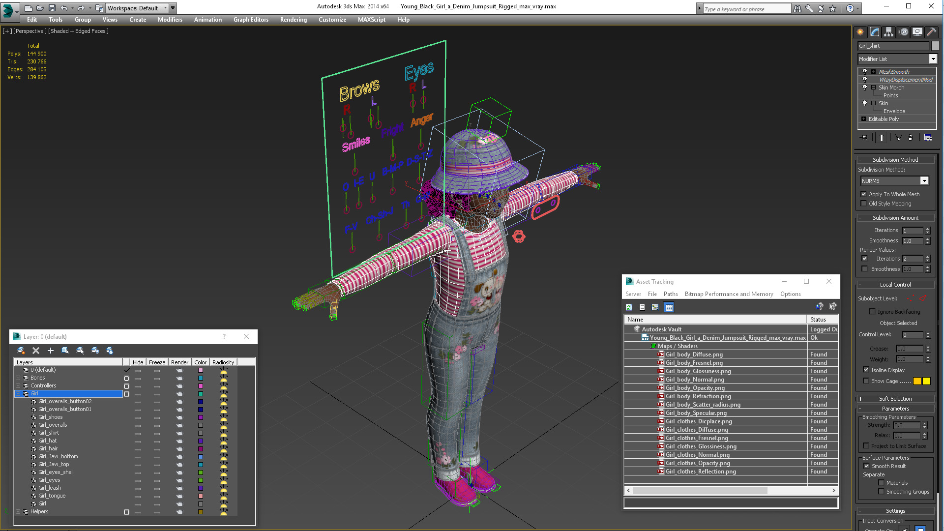 Young Black Girl a Denim Jumpsuit Rigged for Maya 3D model