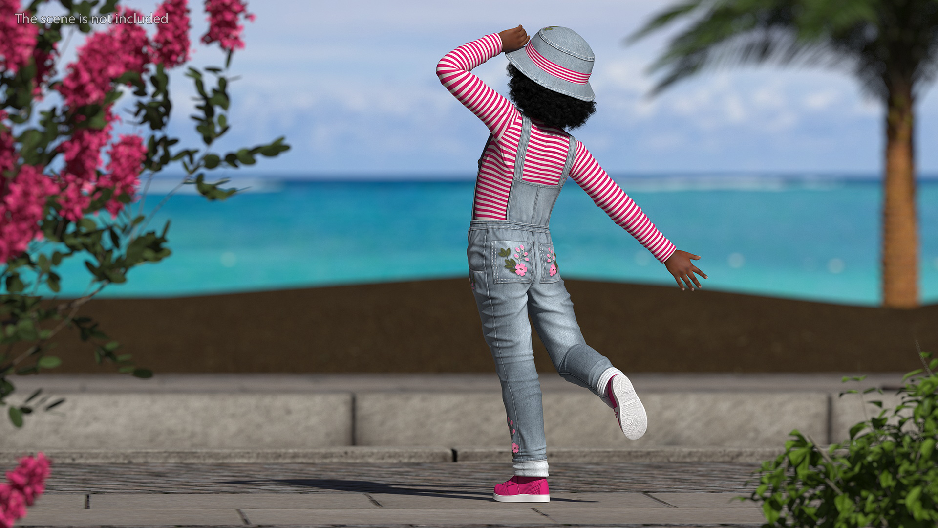 Young Black Girl a Denim Jumpsuit Rigged for Maya 3D model