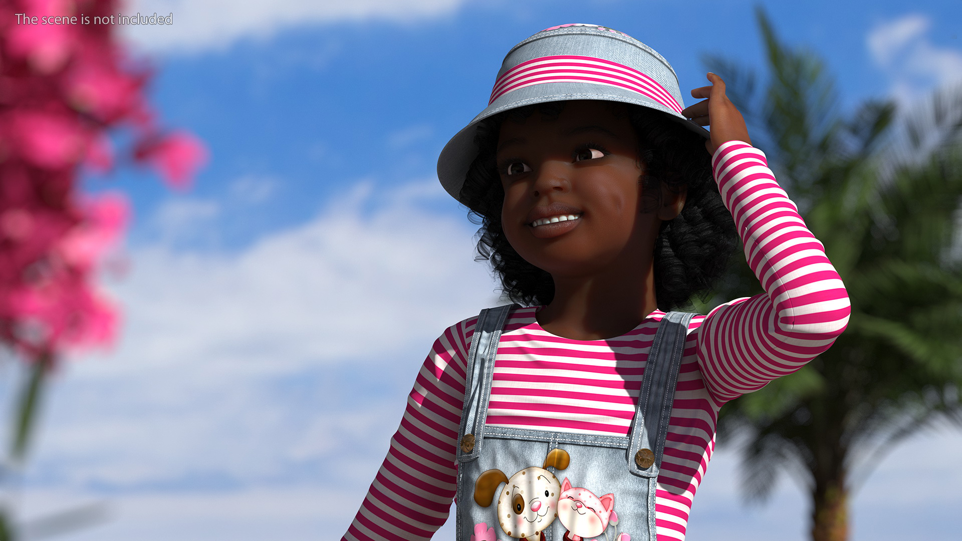 Young Black Girl a Denim Jumpsuit Rigged for Maya 3D model