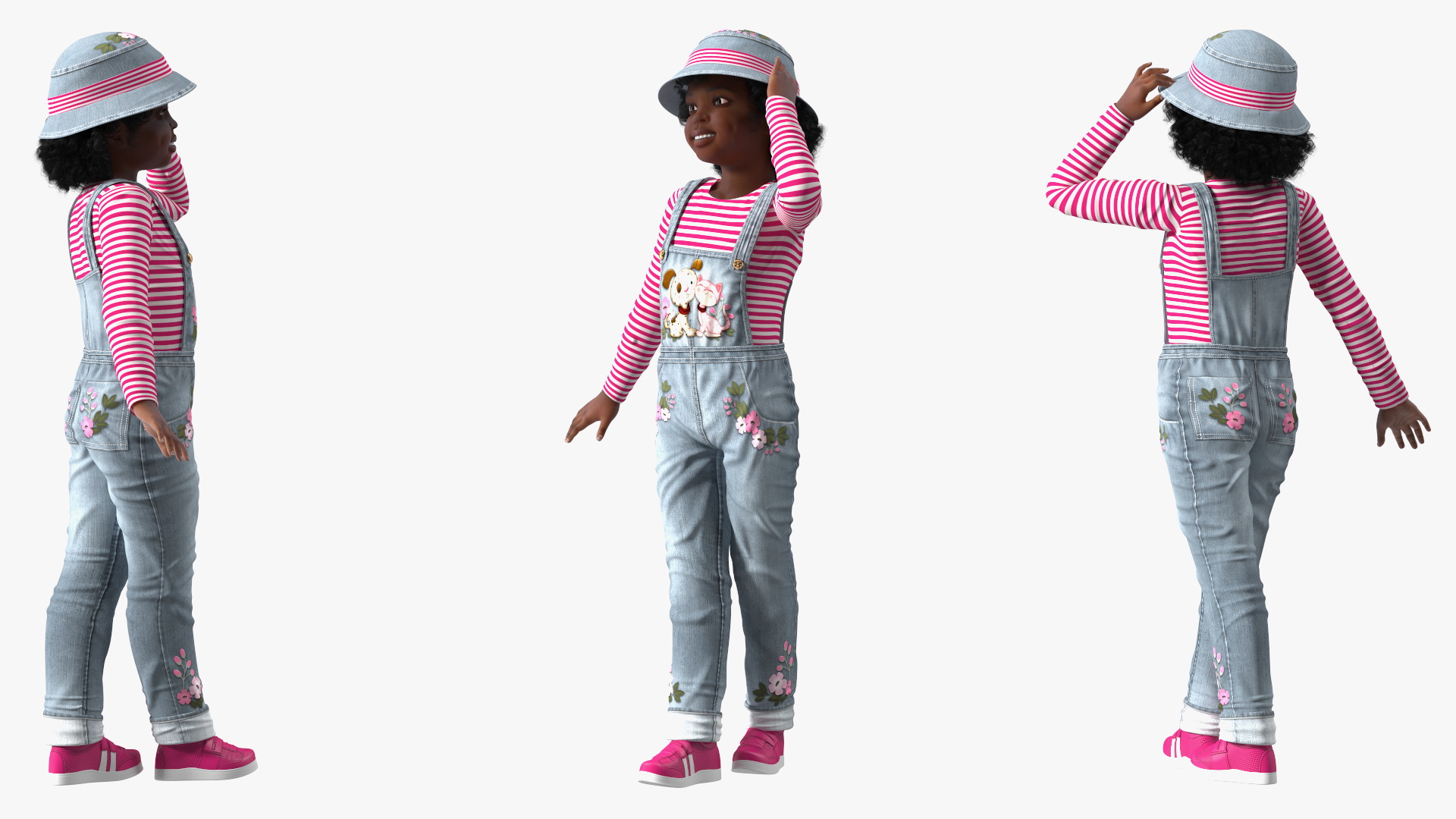 Young Black Girl a Denim Jumpsuit Rigged for Maya 3D model