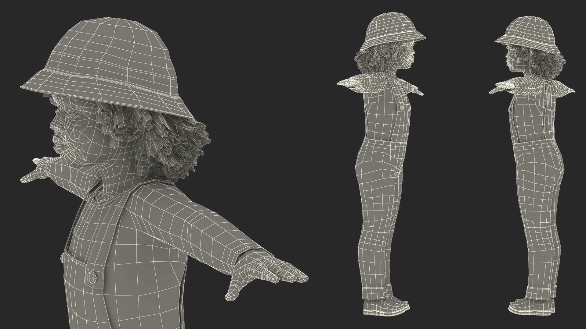 Young Black Girl a Denim Jumpsuit Rigged for Maya 3D model