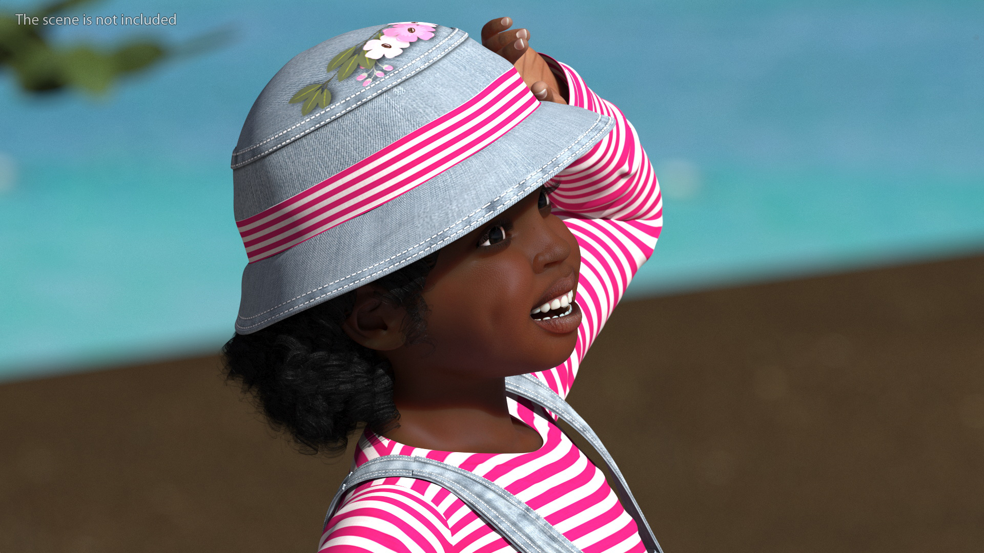Young Black Girl a Denim Jumpsuit Rigged for Maya 3D model