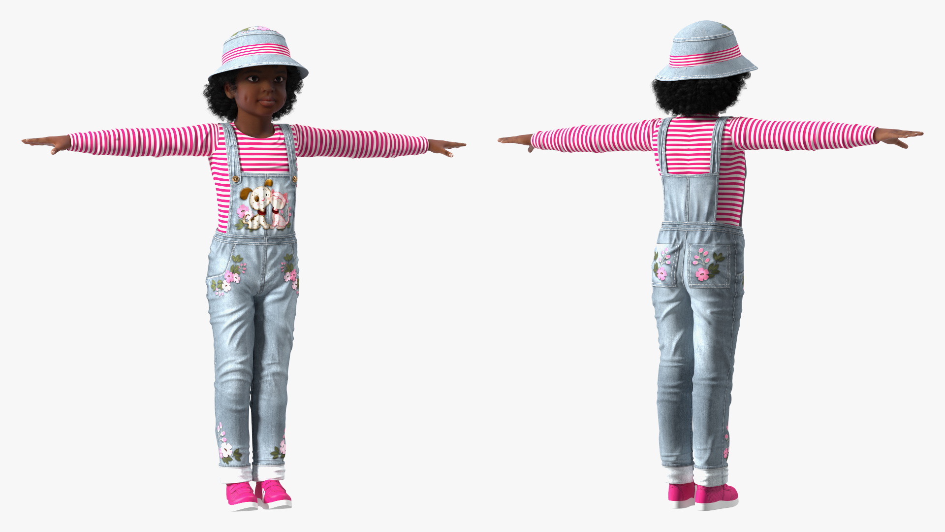 Young Black Girl a Denim Jumpsuit Rigged for Maya 3D model