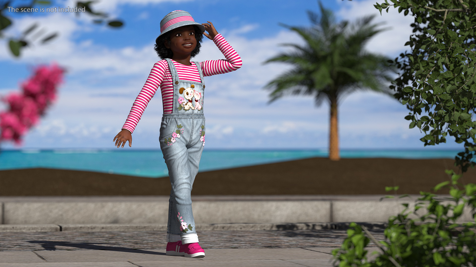 Young Black Girl a Denim Jumpsuit Rigged for Maya 3D model