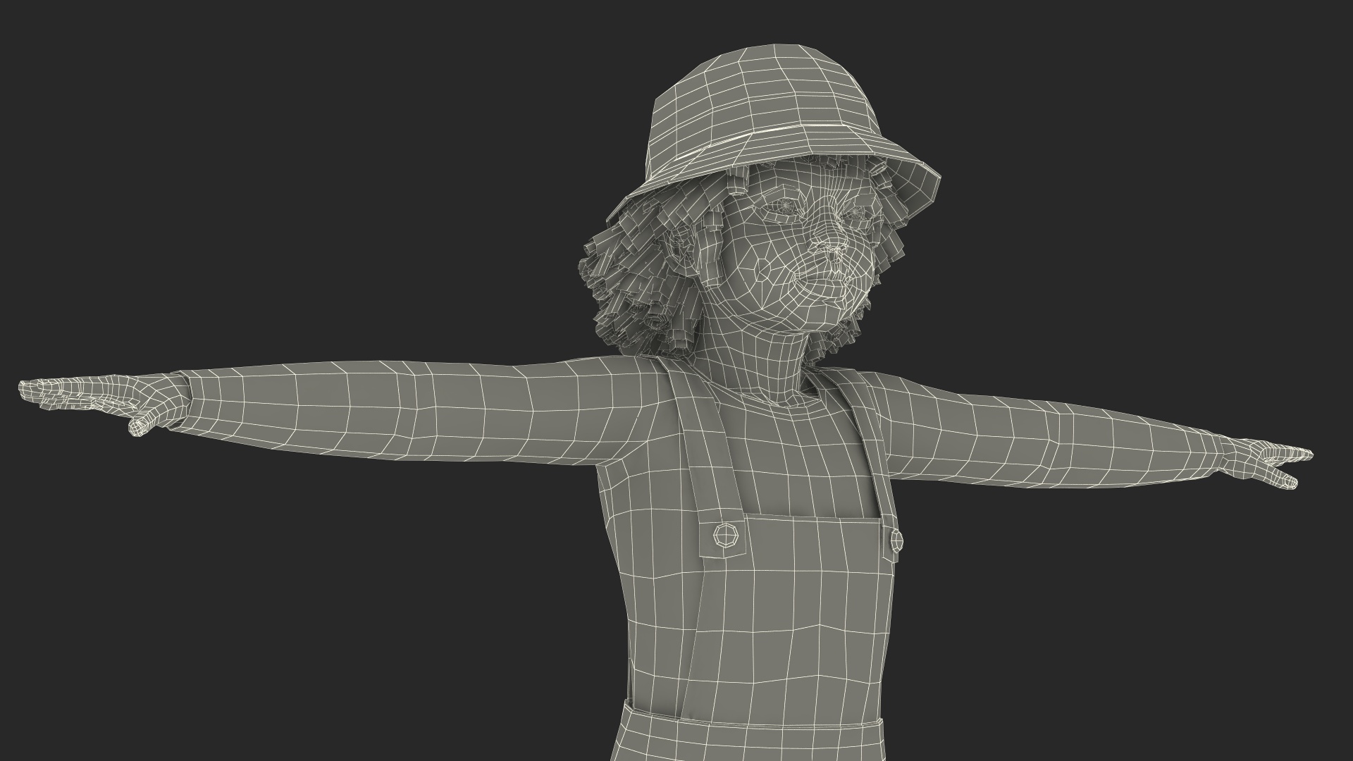 Young Black Girl a Denim Jumpsuit Rigged for Maya 3D model