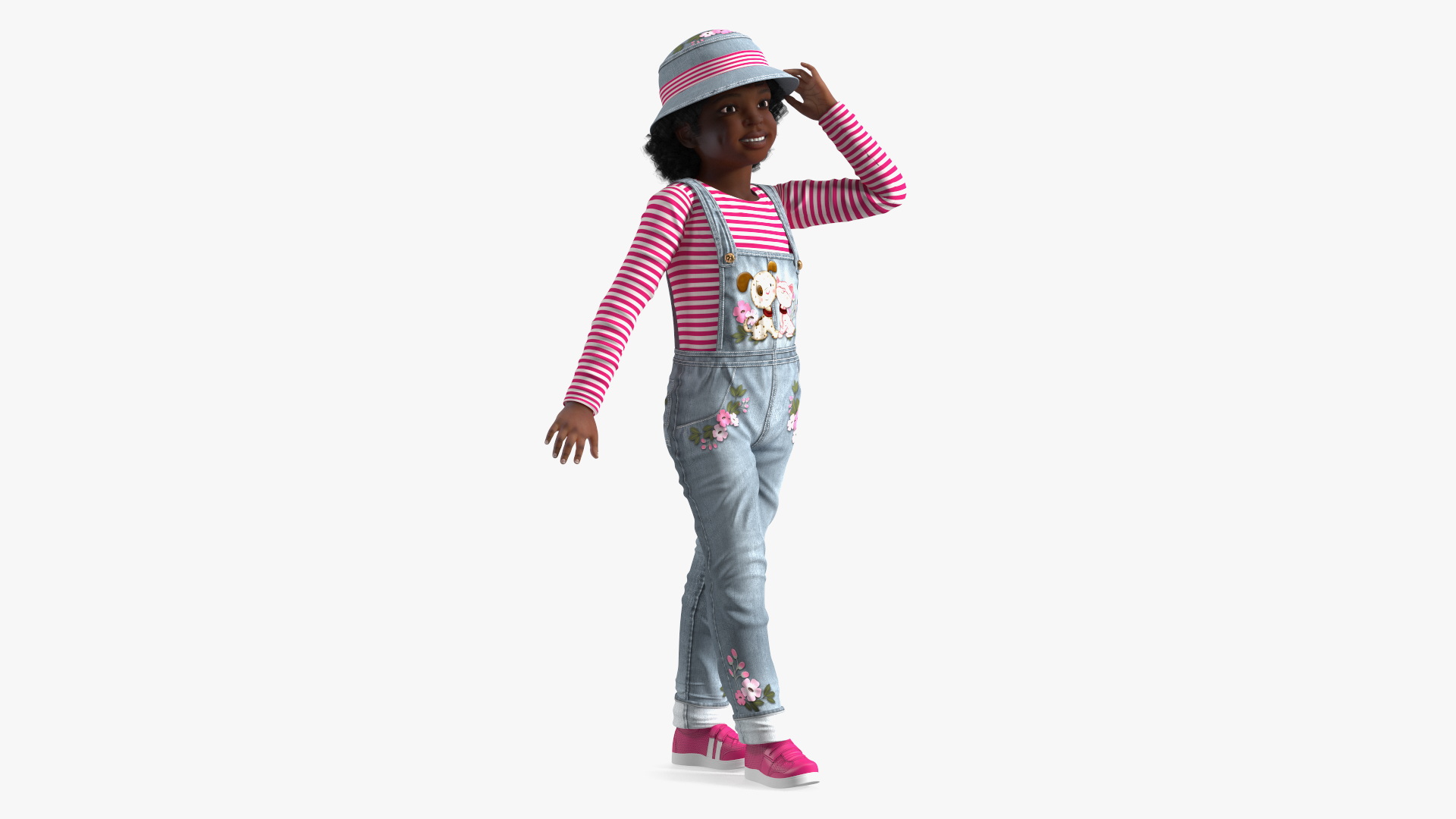 Young Black Girl a Denim Jumpsuit Rigged for Maya 3D model
