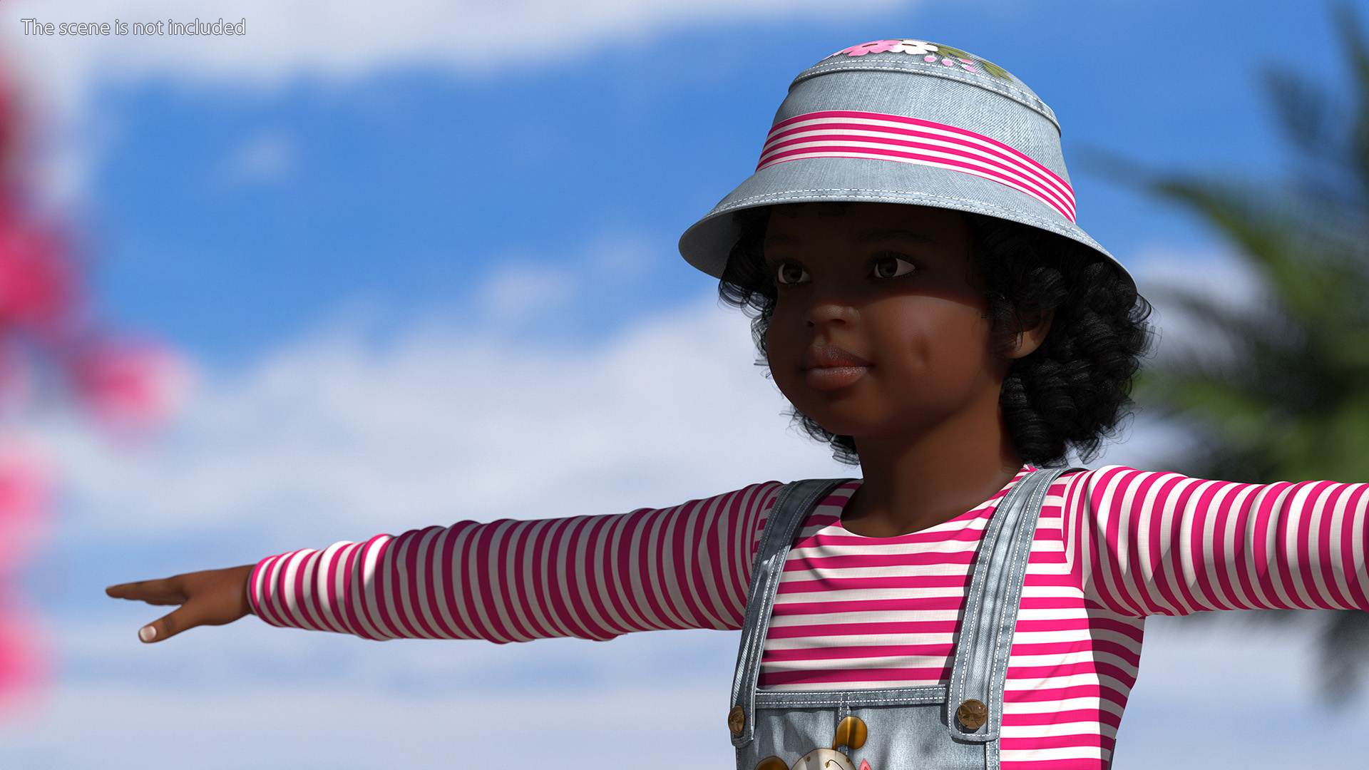 Young Black Girl a Denim Jumpsuit Rigged for Maya 3D model