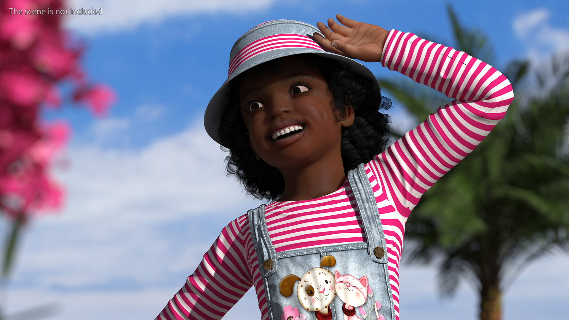 Young Black Girl a Denim Jumpsuit Rigged for Maya 3D model