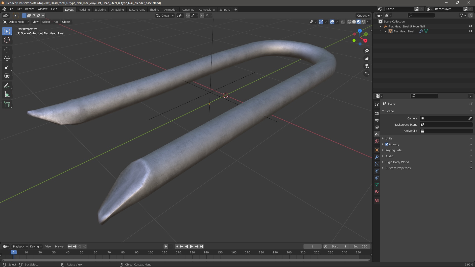 Flat Head Steel U-type Nail 3D
